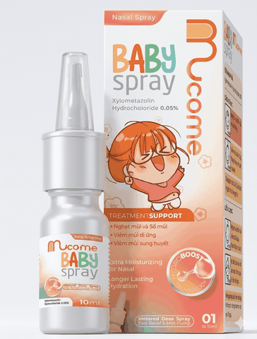 Thuốc xịt mũi Mucome Baby Spray 0.05% điều trị triệu chứng nghẹt mũi, viêm mũi (hộp 1 chai x 10ml)