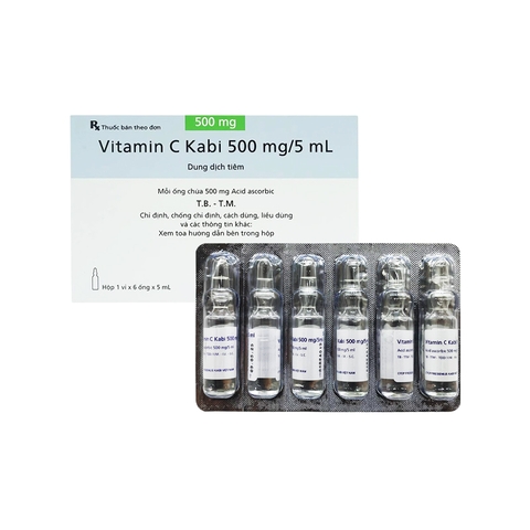 Thuốc tiêm Vitamin C Kabi 500mg/5ml điều trị thiếu vitamin C (hộp 1 vỉ x 6 ống )
