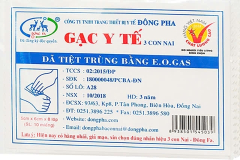 Gạc y tế tiệt trùng 3 Con Nai 5cm x 6cm x 8 lớp (gói 10 miếng)