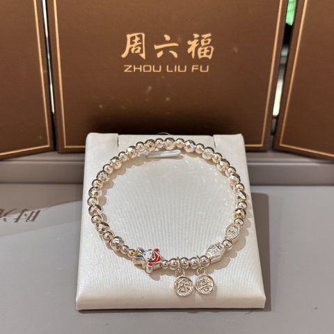 Vòng Tay Bạc Cách Điệu Phối Charm Thần Tài - Tài Lộc