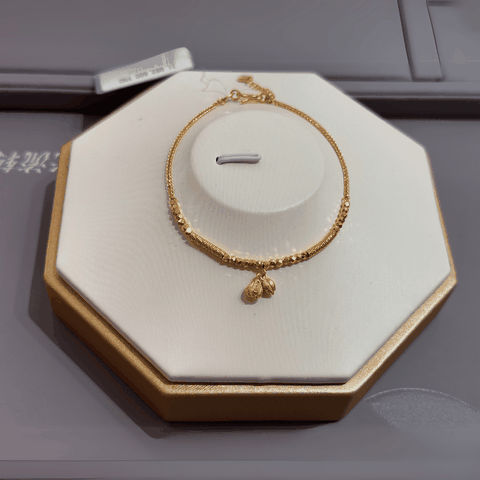 Lắc Tay Vàng 24K Thiết Kế Cách Điệu Phối Charm Hoa Sen