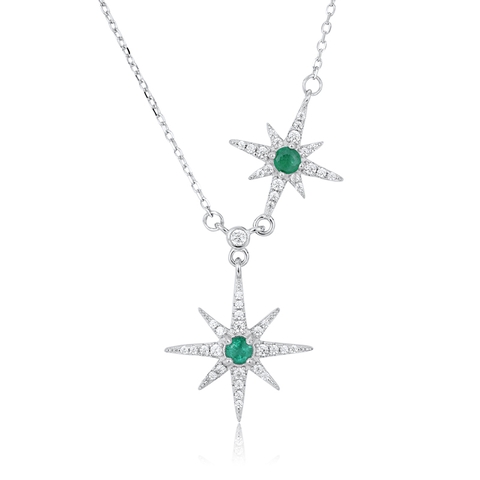 Dây Chuyền Bạc 2 Mặt Sao 8 Cánh Đính Đá Màu Ngọc Bích - Seven Degree