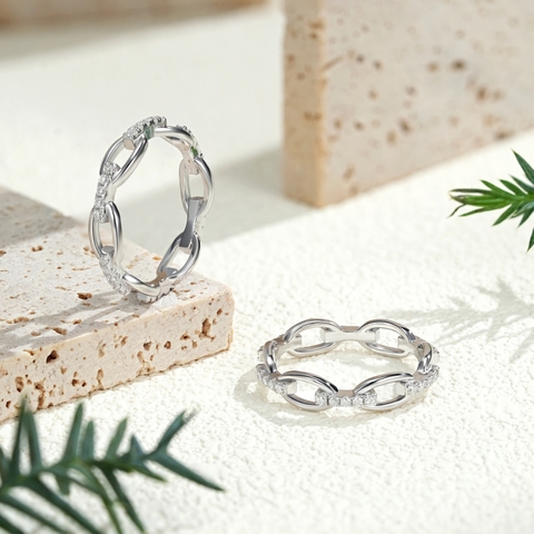Nhẫn Bạc Hình Mắc Xích Đính Đá CZ - Seven Degree