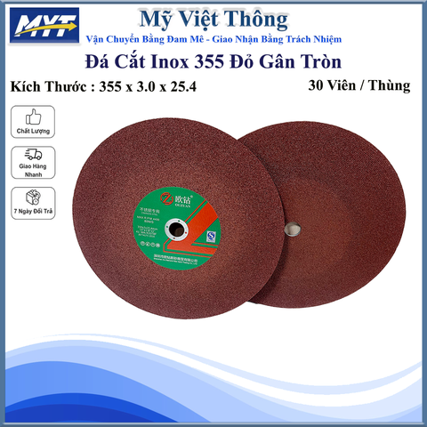 Đá Cắt Inox 355 Có Gân Tròn Sau Màu Đỏ