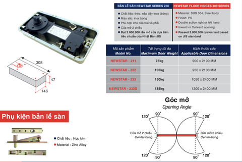 BẢN LỀ SÀN NEWSTAR SERIES 200