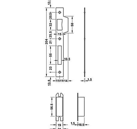 Thân khóa lưỡi gà chốt chết Hafele BS 45/85mm
