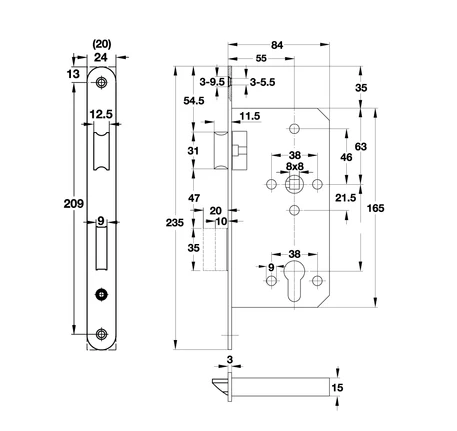 Thân khóa lưỡi gà và chốt chết Hafele E55/72A