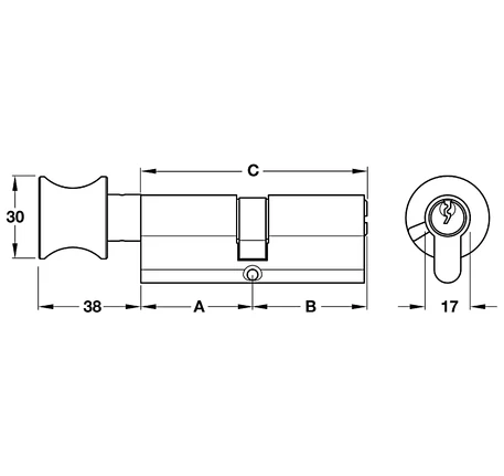 Ruột khóa Hafele 1 đầu chìa, 1 đầu vặn