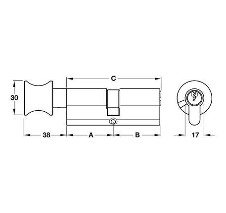 Ruột khóa Hafele 1 đầu chìa - 1 đầu vặn (Niken mờ)