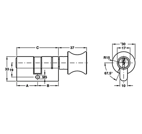 Ruột khóa Hafele 1 đầu chìa, 1 đầu vặn 71mm