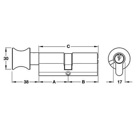 Ruột khóa Hafele 1 đầu chìa, 1 đầu vặn 65mm