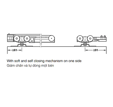 Bộ phụ kiện cho 1 cửa Hafele (không bao gồm ray trượt)