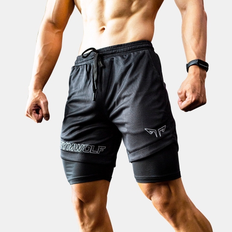 Quần Tập Gym 2 Lớp Wolf Active Fitpro W104, Quần Gym Nam 2 Lớp, Nhanh Khô, Co Giãn Thoải Mái