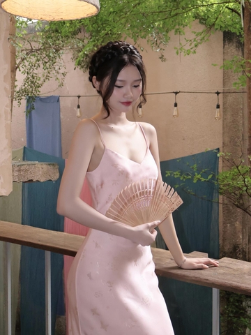 |DLD-029| MỘNG ĐIỆP Đầm Lụa Hai Dây Gấm