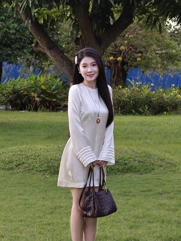 |DLN-001| LIÊN HOA Đầm Gấm Form Ngắn Tay Dài