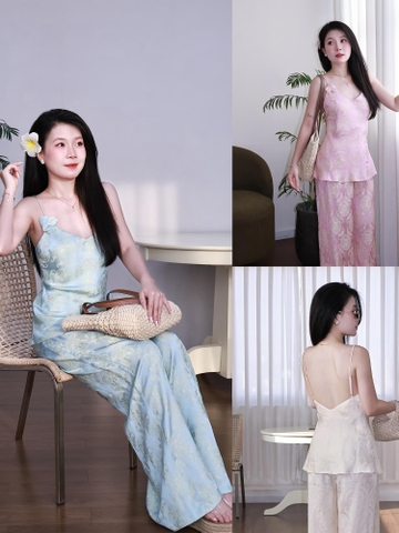 |SET-003| HẢI TƯỚC Set 2 Dây Cổ V Kèm Quần Ống Rộng