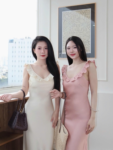 |DLD-027| Đầm Lụa 2 Dây Bèo, Form Dài Có Dây Kéo
