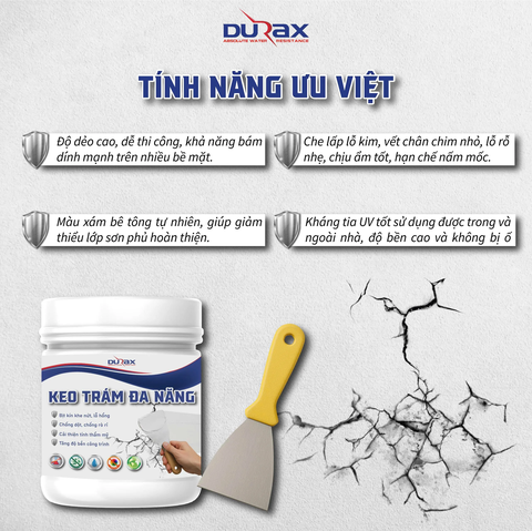 Keo Vá Tường DURA – Giải Pháp Trám Vá Khe Nứt, Lỗ Hổng, Chân Chim Hiệu Quả Trước Khi Sơn