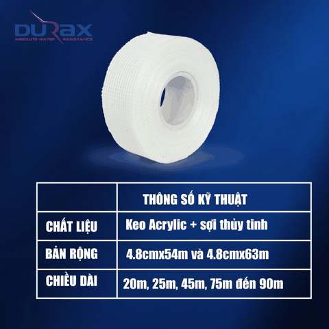 Lưới Thủy Tinh Phủ Chống Thấm DURAX – Khổ 5cm, 10cm Gia Cố Mái, Sàn, Khe Nứt Hiệu Quả Cao