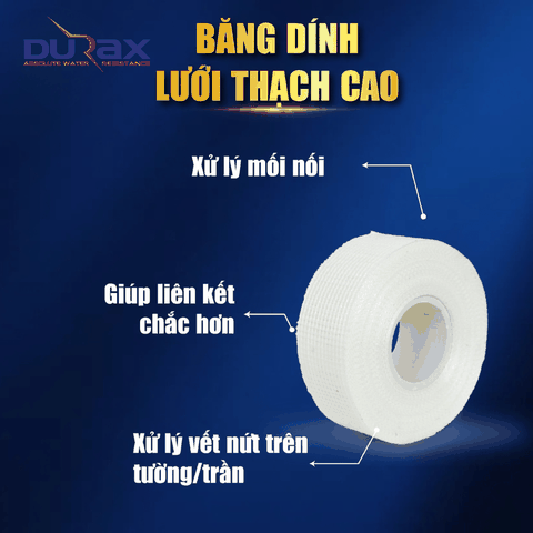Lưới Thủy Tinh Phủ Chống Thấm DURAX – Khổ 5cm, 10cm Gia Cố Mái, Sàn, Khe Nứt Hiệu Quả Cao