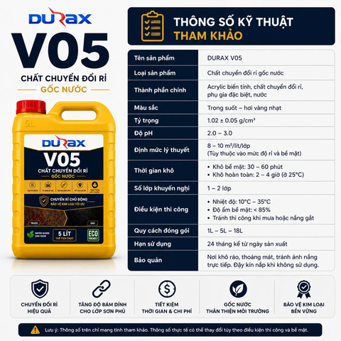 DURAX V05 – Chất Chuyển Đổi Rỉ Gốc Nước Cho Kim Loại