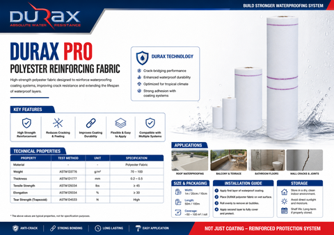Vải Polyester DURAX - Vải Gia Cố Chống Thấm Gia Cường Chống Thấm Mái Nhà, Sàn, Khe Nứt