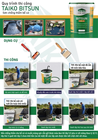Sơn Chống Thấm Hồ Cá, Bể Cá Koi TAIKO BITSUN – Màu Đen, Pha Xi Măng Để Tăng Chịu Lực