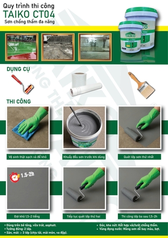 Sơn Chống Thấm Taiko CT4 Thi Công Trực Tiếp Trên Bề Mặt Ẩm, Kháng Muối, Kháng Kiềm
