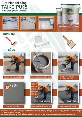 Sơn Chống Thấm TAIKO PU95 – Polyurethane Đàn Hồi Cao, Chống Nứt, Kháng UV, Bám Dính Tuyệt Vời