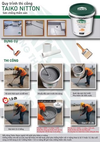 Sơn Chống Thấm Taiko Nitton Chuyên Dụng Cho Sàn Mái Lộ Thiên, Tường Ngoài, Máng Xối, Ban Công