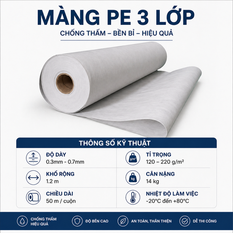 [220g/m2-0.8mm] Màng Chống Thấm PE 3 Lớp DURAX – Giải Pháp Ngăn Ẩm, Chống Thấm Hiệu Quả Cho Nền Bê Tông Và Hồ Cá