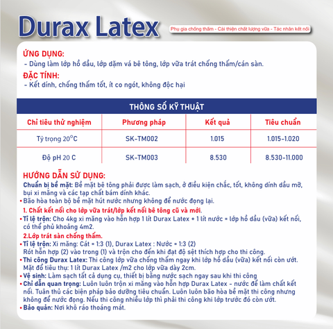 DURAX LATEX – Phụ Gia Tăng Cường Chống Thấm, Kết Nối Xi Măng & Vữa