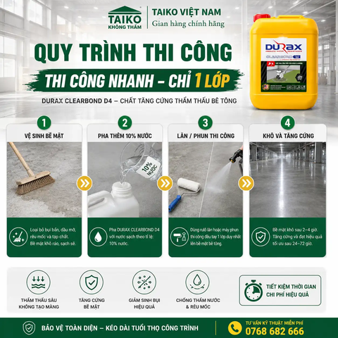 Chất Bê Tông Hóa Thẩm Thấu DURAX D4 – Giải Pháp Gia Cường & Chống Thấm Kháng Muối, Kháng Kiềm Bền Vững Cho Công Trình