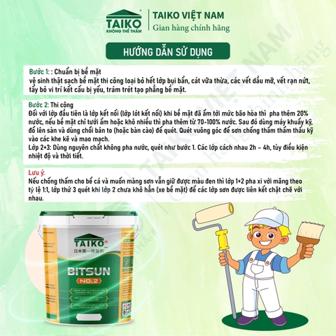 Sơn Chống Thấm Hồ Cá, Bể Cá Koi TAIKO BITSUN No.2 – Màu Đen, Pha Xi Măng Để Tăng Chịu Lực