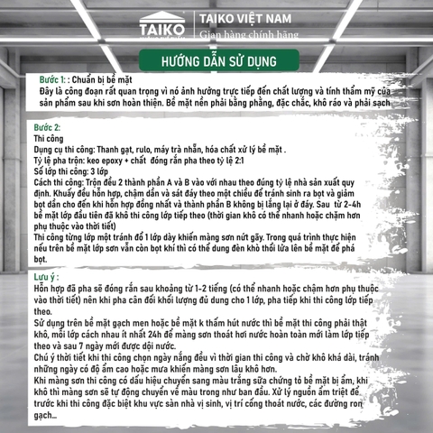 Sơn Chống Thấm TAIKO Epoxy 2 Thành Phần A/B – Chống Thấm Tuyệt Đối Cho Sàn, Bể Nước, Nhà Vệ Sinh