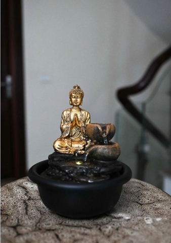 Thác Nước Phong Thủy Mini TNMKB12 – Tượng Phật An Nhiên, Chiêu Tài Hút Lộc