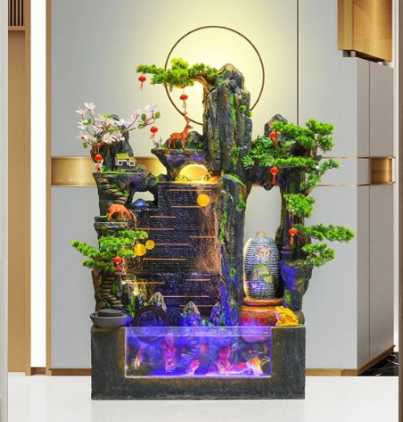 Thác Nước Tiểu Cảnh Phong Thủy Kết Hợp Bể Cá_KBPTTN038