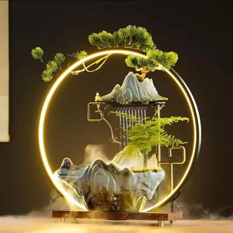 Thác Nước Phong Thủy Tượng Di Lặc Kèm Bể Cá Mini _KBPTTN048 – Tụ Khí Sinh Tài, Khai Mở Bình An