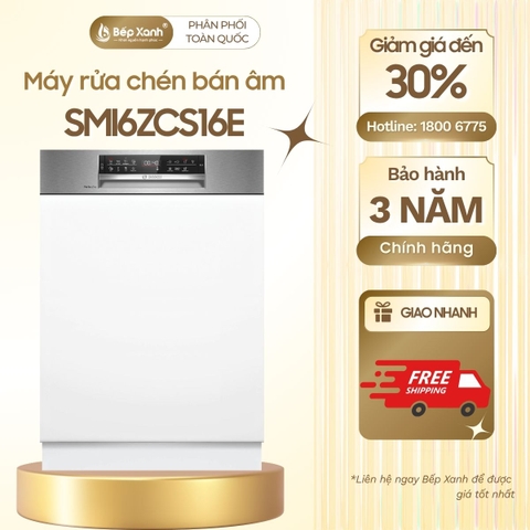 Máy rửa bát bán âm Bosch SMI6ZCS16E seri 6, sấy Zeolith
