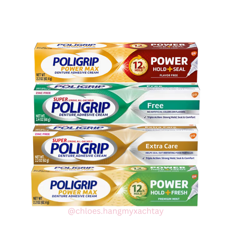 Keo dán hàm răng giả POLIGRIP Super strong all day hold Denture Adhesive Cream