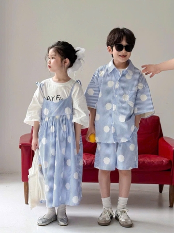 Váy Dài Xanh Bi Trắng KM