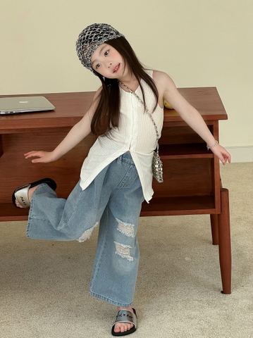 Quần Jean Dài Xanh 3 Rách YK