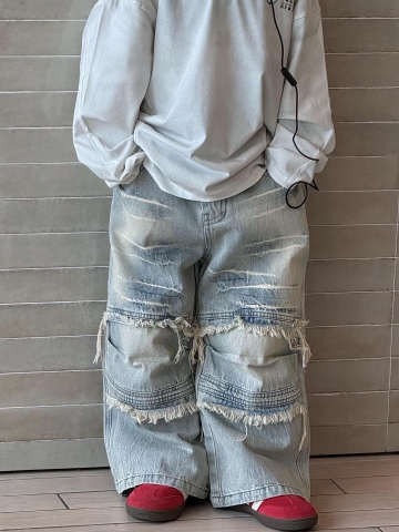 Quần Dài Jean Xanh Wax Rách FS