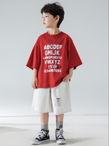 Áo Ngắn Đỏ ABC Mkids