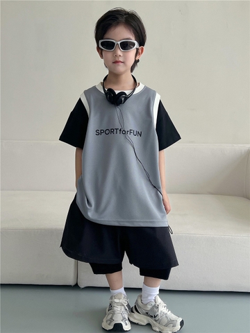 Set Ngắn Áo Sport Xám Quần Đen SN