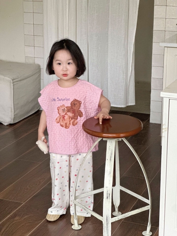 SET AO HỒNG GẤU QUẦN CHẤM BI