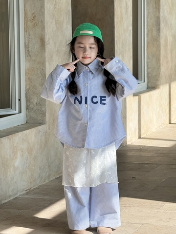 SET Dài Sơmi Kẻ Xanh & Quây Ren XJ
