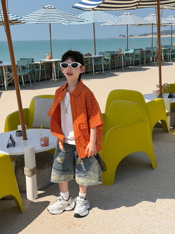 Áo Sơ Mi Kẻ Cam FS