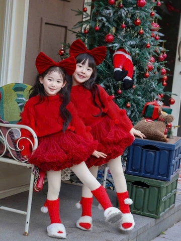 Set Áo Len Đỏ & Chân Váy Đỏ TuTu