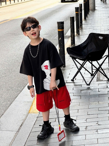 SET Ngắn Áo Vịt Đen Quần Đỏ FS